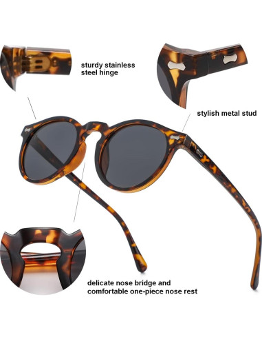 Gleyemor Gafas de Sol Polarizadas UV400 Redondas Unisex