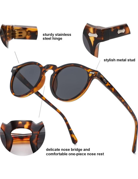 Gleyemor Gafas de Sol Polarizadas UV400 Redondas Unisex