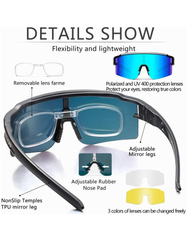 Gafas de Ciclismo SPOSUNE con 3 Lentes Intercambiables