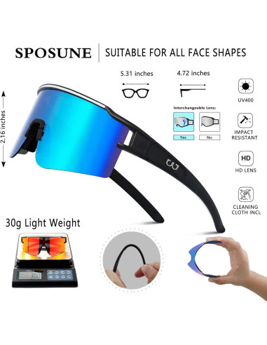 Gafas de Ciclismo SPOSUNE con 3 Lentes Intercambiables