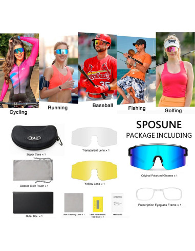 Gafas de Ciclismo SPOSUNE con 3 Lentes Intercambiables