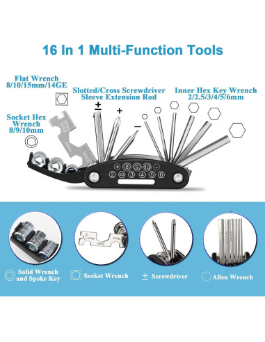 Kit de Herramientas para Bicicletas Kitbest 16 en 1 con Bomba 120 PSI
