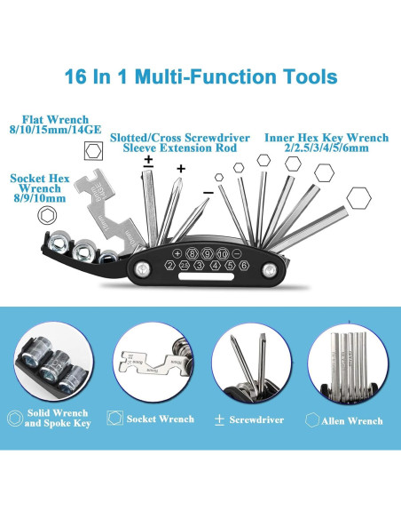 Kit de Herramientas para Bicicletas Kitbest 16 en 1 con Bomba 120 PSI