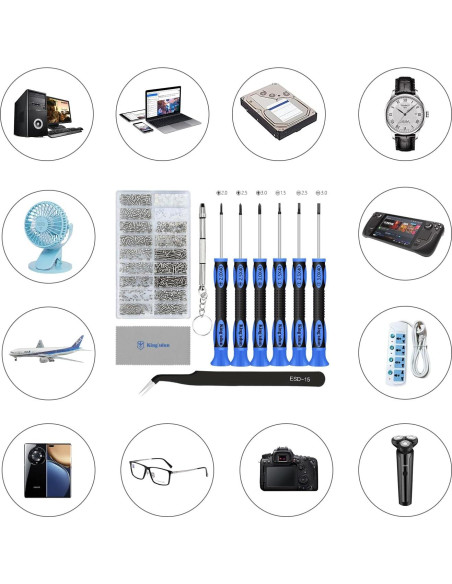 Kit de Reparación de Gafas Kingsdun con 1200 Tornillos