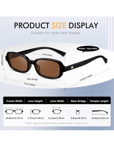 Gafas de sol rectangulares Colrea UV400 para mujeres
