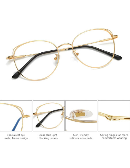 Gafas de luz azul SOJOS Cat Eye para mujer marco metal