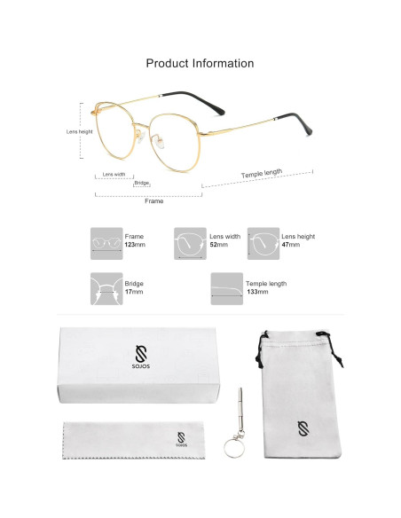 Gafas de luz azul SOJOS Cat Eye para mujer marco metal