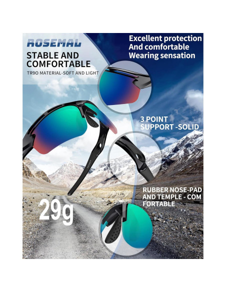Gafas de sol deportivas Rosemal 7253 UV400 TR90 Verde