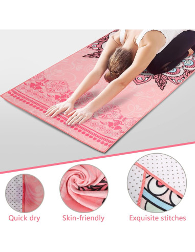 Toalla de Yoga Antideslizante Keemi 185x64cm Mandala Rosa