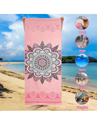 Toalla de Yoga Antideslizante Keemi 185x64cm Mandala Rosa