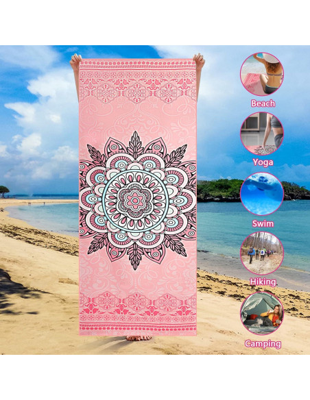 Toalla de Yoga Antideslizante Keemi 185x64cm Mandala Rosa