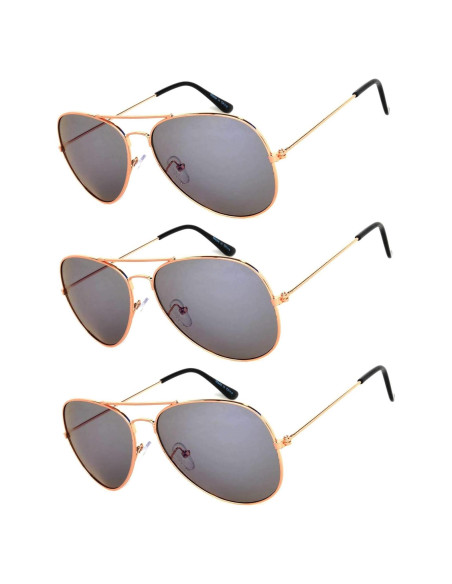 Juego de 3 Gafas de Sol Aviador Metal Color Espejo