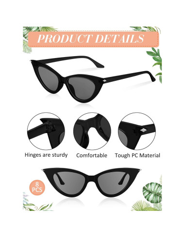 Gafas de Sol Ojo de Gato Leinuosen 8 Pares Vintage Mujeres