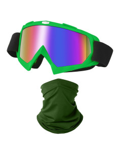 Gafas de Motocicleta LJDJ con Balaclava UV Verde Oscuro
