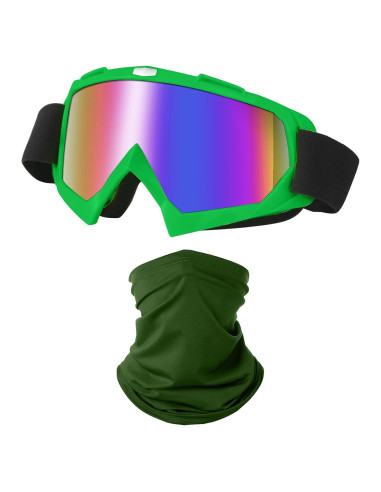 Gafas de Motocicleta LJDJ con Balaclava UV Verde Oscuro