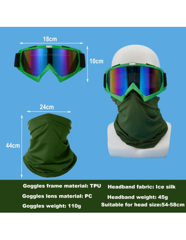 Gafas de Motocicleta LJDJ con Balaclava UV Verde Oscuro