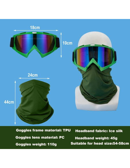 Gafas de Motocicleta LJDJ con Balaclava UV Verde Oscuro
