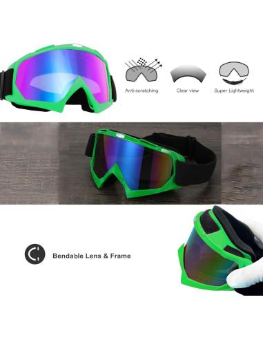 Gafas de Motocicleta LJDJ con Balaclava UV Verde Oscuro