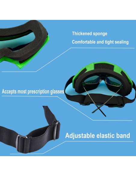 Gafas de Motocicleta LJDJ con Balaclava UV Verde Oscuro