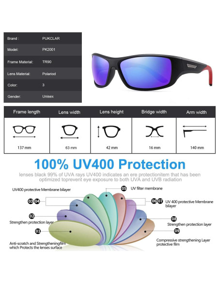 Gafas de sol deportivas PUKCLAR polarizadas UV400 63mm