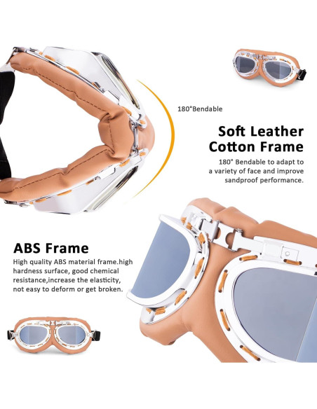 Gafas de Moto Vintage Peicees Marco Plateado Lentes PC