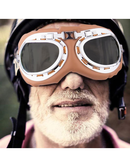 Gafas de Moto Vintage Peicees Marco Plateado Lentes Ahumados