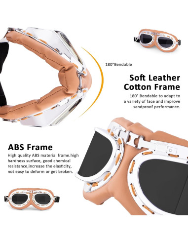 Gafas de Moto Vintage Peicees Marco Plateado Lentes Ahumados