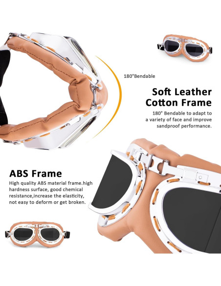 Gafas de Moto Vintage Peicees Marco Plateado Lentes Ahumados