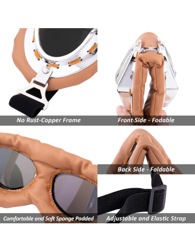 Gafas de Moto Vintage Peicees Marco Plateado Lentes Ahumados