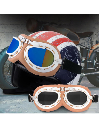 Gafas de Moto Vintage Peicees Marco Plateado Lentes Ahumados