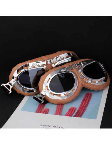 Gafas de Moto Vintage Peicees Marco Plateado Lentes Ahumados