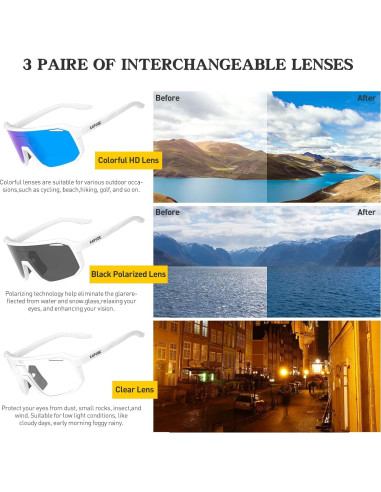 Gafas de Ciclismo KAPVOE Polarizadas UV400 3 Lentes