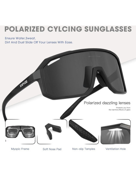 Gafas de Ciclismo KAPVOE K62 Polarizadas UV400 para Adultos