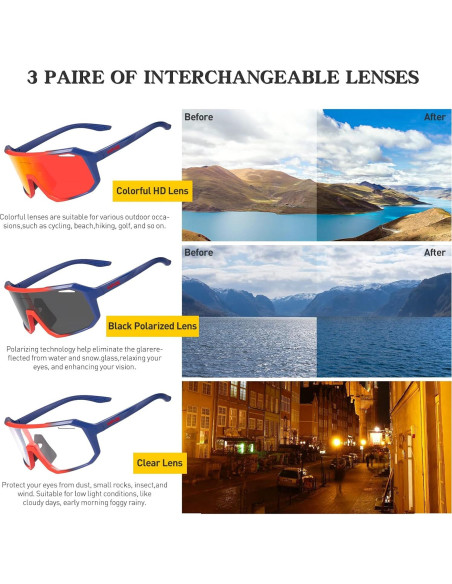 Gafas de Ciclismo KAPVOE Polarizadas UV400 3 Lentes
