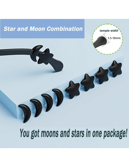 Agarraderas de Oído para Gafas Silicona 8 Pares Estrella/Luna