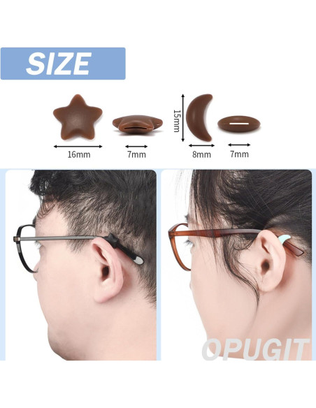 Agarraderas de Oído para Gafas Silicona 8 Pares Estrella/Luna