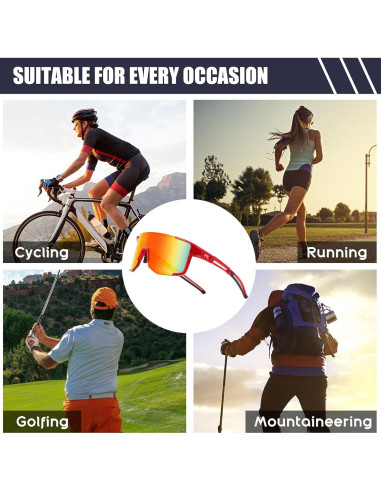 Gafas de Ciclismo FEISEDY UV400 Marco Ligero TR90 Rojo