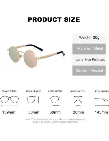 Gafas de sol redondas EYLRIM Eyl8478f 100% UV estilo Steampunk