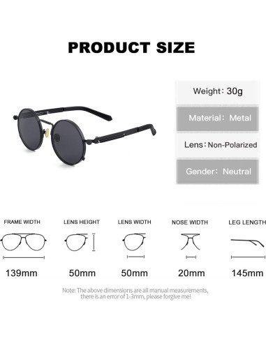 Gafas de sol redondas EYLRIM Eyl8478c 100% UV estilo Steampunk