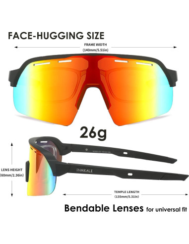 Gafas de Ciclismo INMKALI UV400 Rojo Ajuste Universal