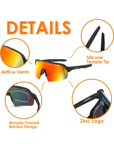 Gafas de Ciclismo INMKALI UV400 Rojo Ajuste Universal