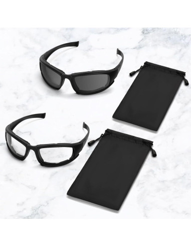 Gafas de Motocicleta UV400 2PCS Protección HD Negro Claro
