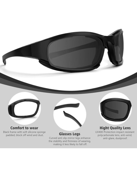 Gafas de Motocicleta UV400 2PCS Protección HD Negro Claro