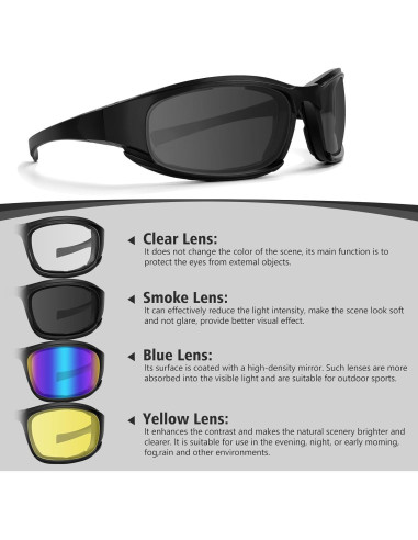 Gafas de Motocicleta UV400 2PCS Protección HD Negro Claro