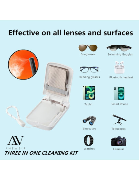 Limpiador de gafas ANEWSIR, Kit portátil, Sin alcohol