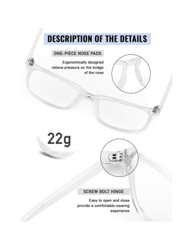 Gafas Anti Luz Azul TEAPLMTT Cuadradas Transparentes