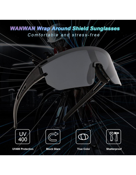 Gafas de Ciclismo WANWAN UV400 Lentes Espejados Grises