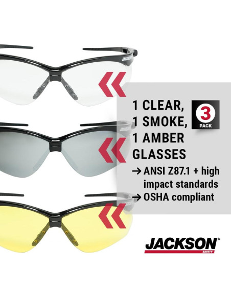 Gafas de Seguridad Jackson SG - Lentes Antiarañazos - 3 Estilos