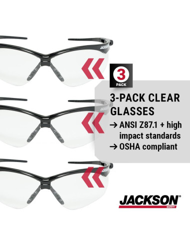 Gafas de Seguridad Jackson SG - Lentes Antirayaduras - 3 Estilos