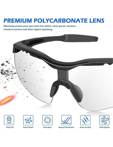 Gafas de Seguridad Policarbonato Anti-Rayas UV 99.9% Plata